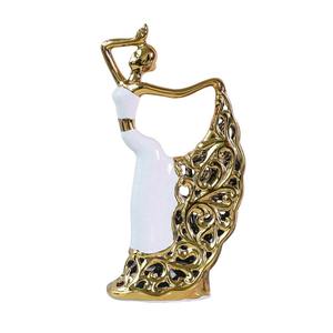 تمثال رقص طاووس سيراميك ذهبي أبيض فاخر شمالي-ديكور منزلي أنيق لغرفة المعيشة ، خزانة ، خزانة بار ، استوديو رقص - Product Image 5