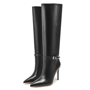 Large Size 47 Thin High Heels Wide Fit Long Boots Buckles Dress Stiletto <b>Shoes</b> Women's Solid Knee High Booties - Product Image 6