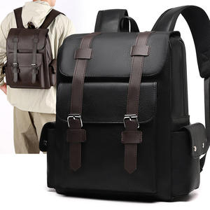 Custom British Retro Soft PU Leather <b>Backpack</b>, Casual Waterproof Travel <b>Backpack</b> with Belt Buckle - Product Image 1
