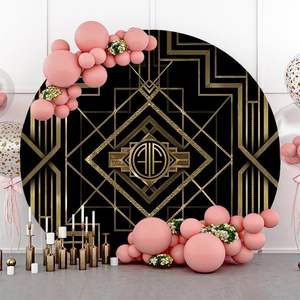 Toile de fond ronde thème <span class=keywords><strong>Gatsby</strong></span> Années 20 Roaring Vintage Or Fond noir Décoration de fête Élastique Spandex en stock - Product Image 1