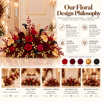 Décoration Florale Artificielle Rouge et Or en Soie pour Mariage, Banquet et Scène – Guirlande Florale Faite à la Main pour Sol – Vente en Gros
