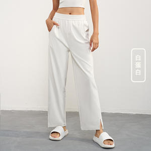 Nuevos pantalones de Yoga de cintura alta para mujer, pantalones de pierna ancha con sensación de desnudo para ocio al aire libre, pantalones de pierna recta adelgazantes divididos - Product Image 3