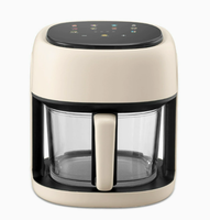 Friteuse à air numérique Cream 4L avec panier carré en verre, antiadhésive, arrêt automatique, nettoyage facile
