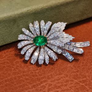DIY 多目的 18K 天然エメラルド ダイヤモンド ブローチ 鮮やかな緑色の宝石ジュエリー 女性の高級ウェディングギフト パーティー - Product Image 2