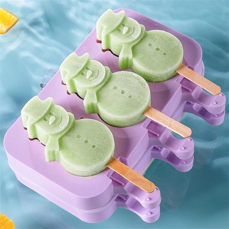 3-piece snowman silicone ice cream mold
