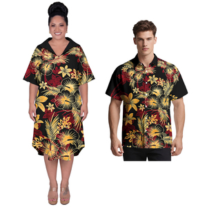 Traje de Pareja Personalizado, Camisas Hawaianas para Hombre, Vestidos Samoanos con Cuello en V para Mujer, Estilo Tribal Polinesio Elegante, Tallas Grandes, Ropa para Parejas - Product Image 2
