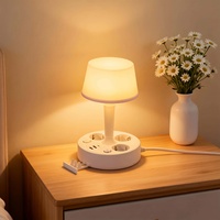 Lámpara de Mesa Cuadrada Retro SUZHERM, Enchufe Estándar Europeo, 3 Ranuras, 2 Puertos USB, 1 Puerto Tipo-C, Cable de 2 m, Carcasa Resistente al Fuego