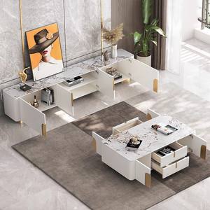 Salon moderne, meuble <span class=keywords><strong>TV</strong></span> de luxe en marbre, <span class=keywords><strong>pied</strong></span> doré, table basse console, meuble <span class=keywords><strong>TV</strong></span> avec rangement - Product Image 4