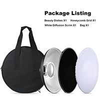 Kit Réflecteur Beauté Métallique KAMPHO 30/42/55cm Blanc/Argent avec Grille Nid d'Abeille et Diffuseur de Lumière Douce