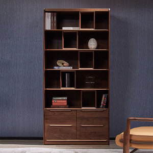 Libreria in Legno Massello Ecologico di Noce Nero Nordamericano, Design Moderno e Minimalista per Casa, Ufficio e Soggiorno - Product Image 1