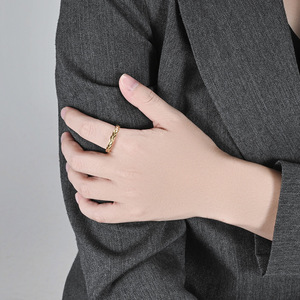 yunnique style minimalist woven <b>chain</b> <b>titanium</b> steel ring, light luxury niche unique design jewelry - Product Image 3