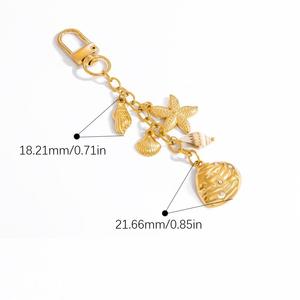 Nouvelle mode <span class=keywords><strong>sac</strong></span> accessoires18 k plaqué or en acier inoxydable étoile de mer coquille breloque porte-clés étanche émail métal porte-clés - Product Image 5