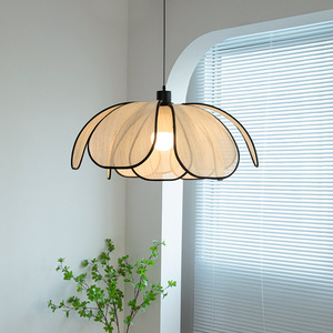 Lampe suspendue de couleur crème E27, cadre rond noir, design en forme de pétale, pour salon, chambre à coucher, Style nordique - Product Image 1