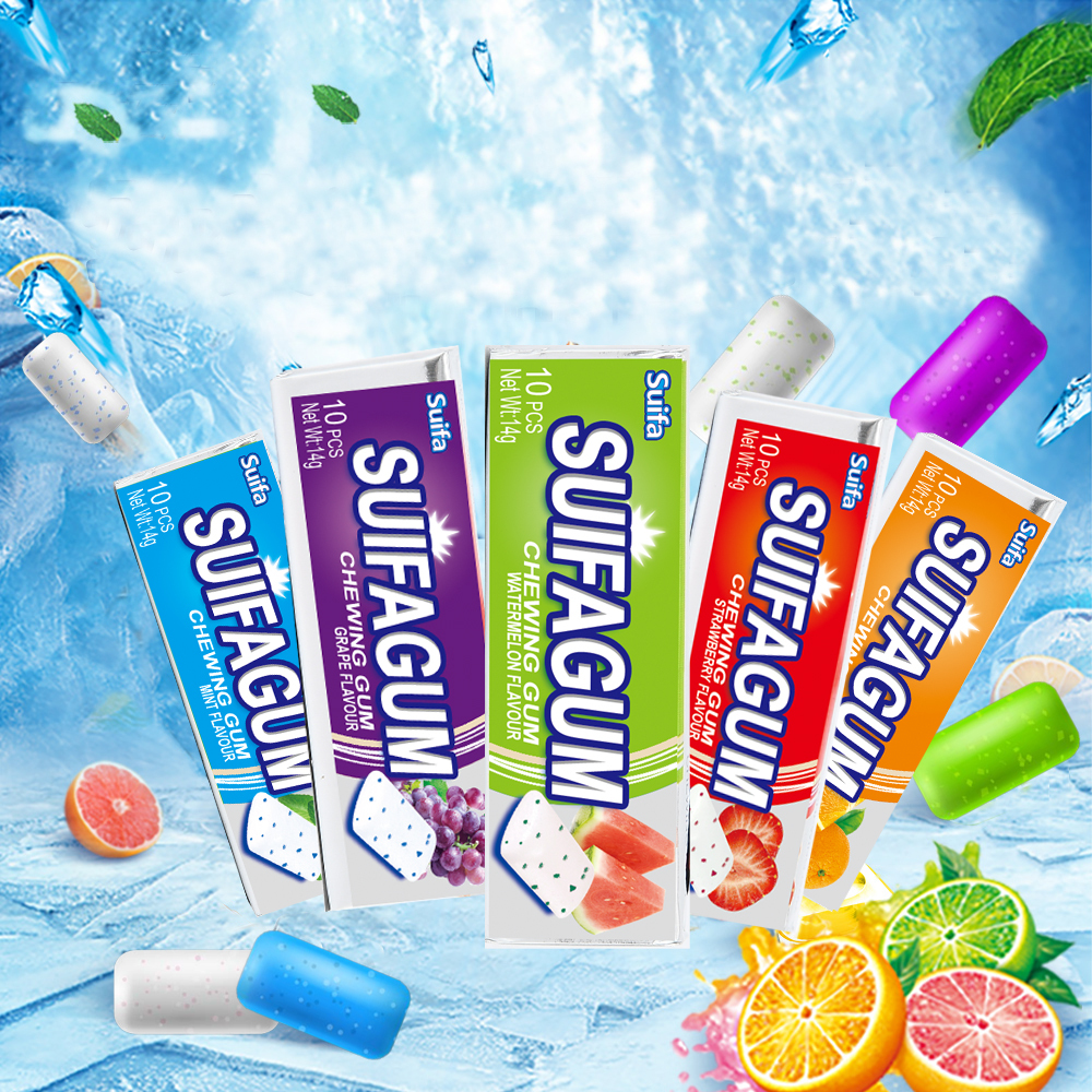 High quality 10 pieces/pack customized sugarfree bulk xylitol fruit mint chewing gum