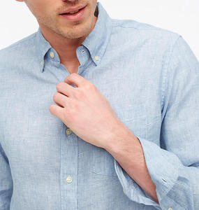 2023 <span class=keywords><strong>camicia</strong></span> a maniche lunghe Casual di <span class=keywords><strong>lino</strong></span> blu chiaro con bottoni per gli uomini abbigliamento estivo traspirante personalizzato per l'autunno - Product Image 4