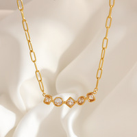 SUMMLY Collier Vintage Délicat à Double Chaîne Trombone en Acier Inoxydable Plaqué Or 18K avec Pendentif Zircon, Bijoux Tendance