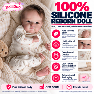Poupée Duo personnalisée de 18 pouces, poupée reborn en silicone à corps entier, tenue imprimée ivoire, bébé allongé, cadeau de Noël pour enfants - Product Image 1