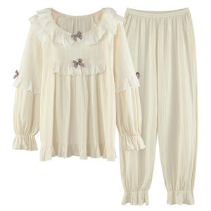 الربيع الخريف الشتاء بأكمام طويلة بدلات النوم نمط الأميرة الرجعية المرأة القطن بيجامات للنساء مجموعة - Product Image 2