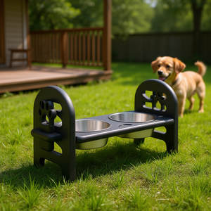 Ciotola per animali domestici da viaggio regolabile in HDPE resistente riciclata in legno di poli di colore bianco - Product Image 2