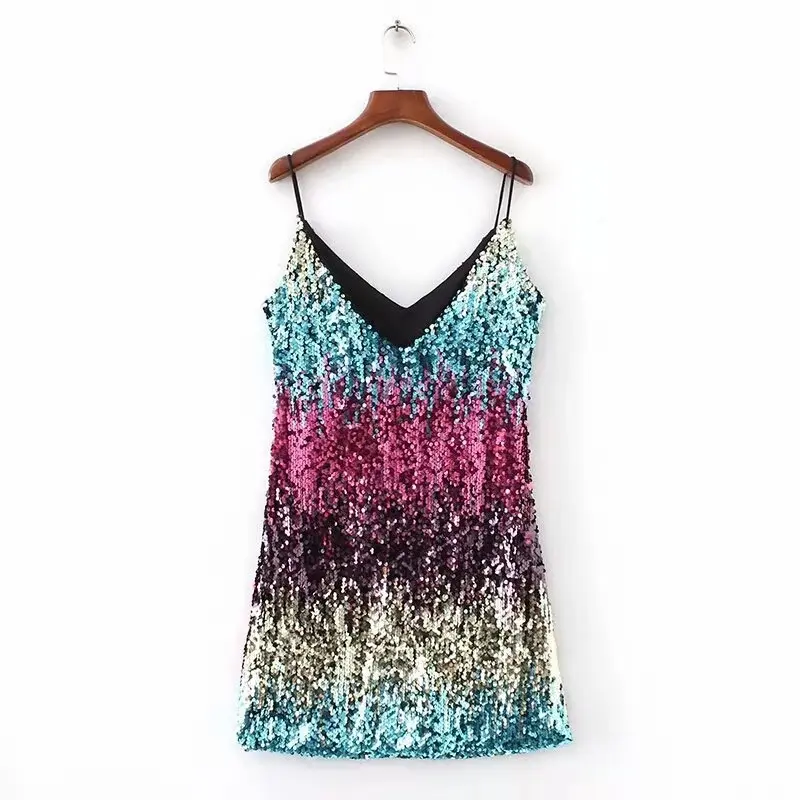 Dynamics Off Shoulder Design Backless Sexy Trend Wrapped Chest Sequin Mini Dress Sleeveless African Clothing V-Neck Skirts