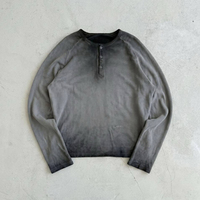 Camisa Henley Personalizada OEM/ODM de Estilo Vintage, Tejido Waffle, Manga Larga, Corte Holgado, con Botones, Lavado Ácido, Estilo Urbano, Camisa Térmica Waffle para Hombre