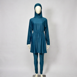 Maillot de bain musulman unisexe intégral léger UPF30 en polyester/nylon avec hijab, robe de bain à manches longues et pantalon long, couleur unie ou color-block - Product Image 1