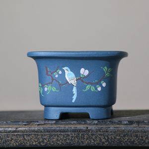 Maceta Cuadrada de Zisha, Hecha a Mano, de Arcilla Pintada, con Borde Acampanado, Tipo Calamus - Product Image 1