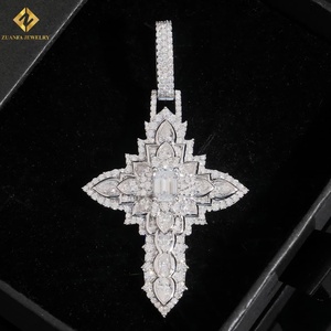925 Silver Moissanite <b>Cross</b> Pendant Rhodium Plated Religious <b>Charm</b> Unisex jewelry <b>Charm</b> Unisex Hip Hop Style Pendant - Product Image 4
