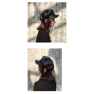Leather Octagonal Beret For Women Pu Material Autumn <b>Winter</b> <b>Cap</b> Korean Style - Product Image 3