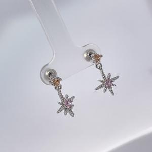 Boucles d'oreilles pendantes en forme d'étoile Tianyu Gems, classiques et tendance, en laiton plaqué or avec zircon cubique rond rose - Product Image 5