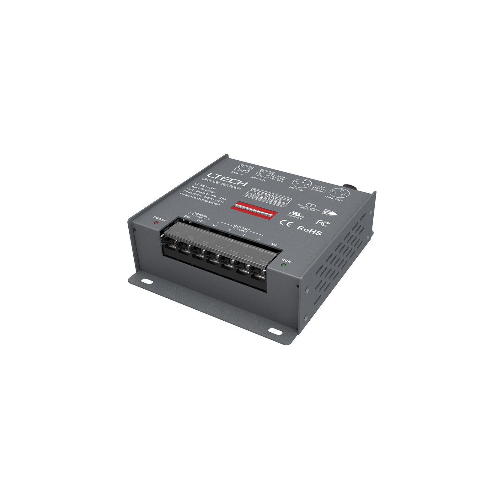 Для LTECH высокой мощности 3-канальный DMX512 декодер 8A постоянное напряжение удаленное приложение с помощью DIP-переключателей многоканальный США декодер