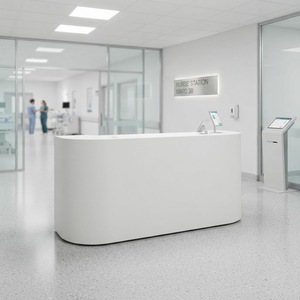 Mostrador de Recepción Personalizado de Superficie Sólida de Piedra Blanca como la Nieve <span class=keywords><strong>para</strong></span> <span class=keywords><strong>Consultorio</strong></span> Dental - Product Image 3