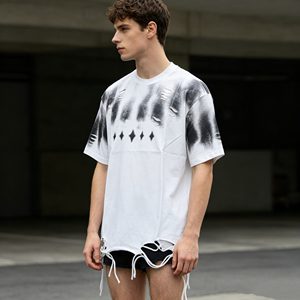 T-shirt en coton surdimensionné pour homme, manches courtes, col rond, ourlet effiloché, style streetwear, vêtements décontractés pour homme - Product Image 5