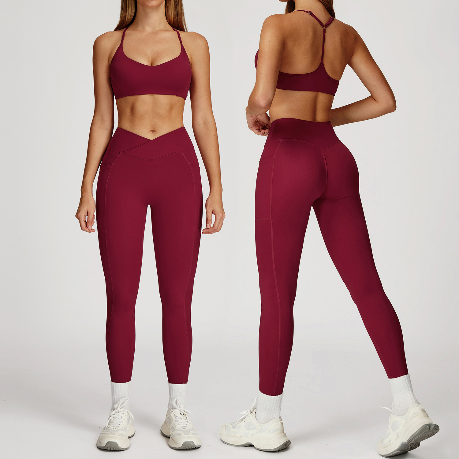 Custom High Intensity Yoga Sets Cross Shaped High Waist Nude Tights Quick Drying Fitness Outdoor Sports Apparel Yoga Activewear