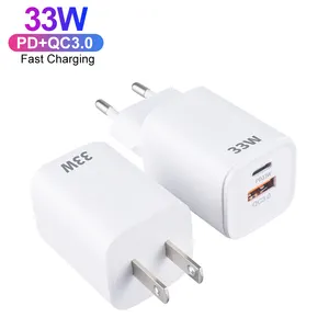 Cargador rápido GaN de 33 vatios, adaptador de corriente de USB-C tipo C, puerto Dual USB A + C, 33 W PPS PD, cargador de pared para iPhone, Samsung y Xiaomi