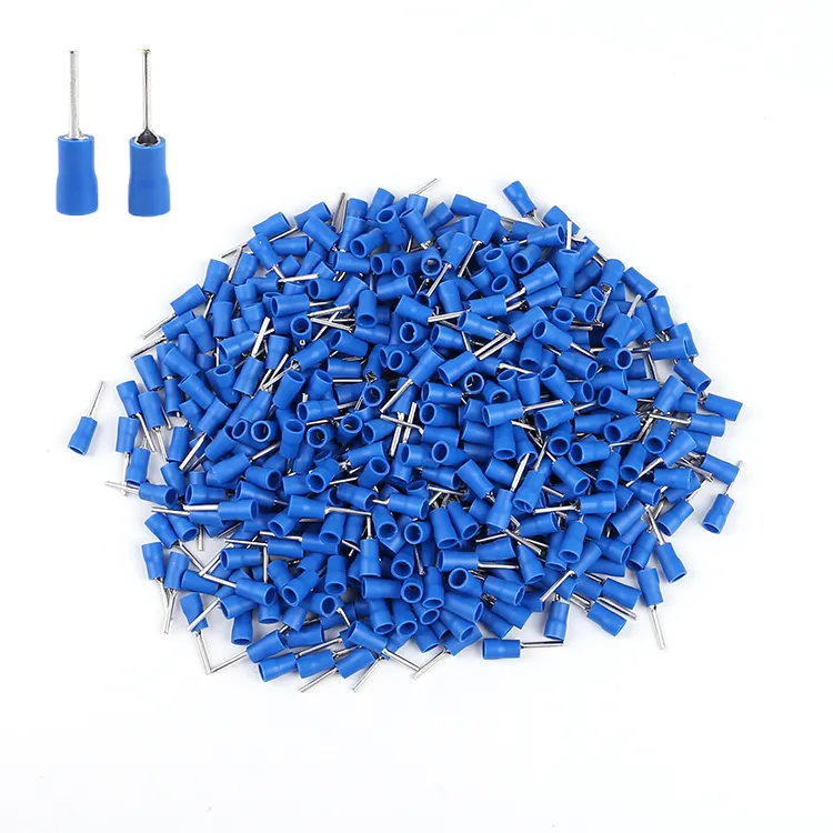 PTV2-12 1.5-2.5mm 16-14AWG Blue PVC Copper Pre Insulated Wire Ferrule Crimping Cable Lug Sleeves Connecting Pin Terminal