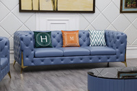 Muebles para el hogar, conjunto de sofá Chesterfield, diseño real de lujo, pie dorado, sala de estar, conjunto de sofá de terciopelo de cuero de lujo