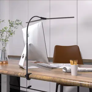 Dubbele Kop Clip Bureaulamp Led Touch Verstelbare Helderheid Multi Hoek Verstelbare Lange Arm Lamp