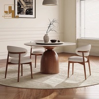 Meubles de salle à manger d'hôtel modernes, style nordique, cadre en bois, table ronde en noyer et ensemble de chaises