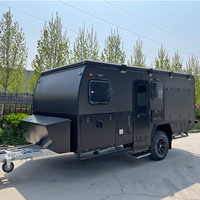 Caravanes japonaises 4 Birth Pop Out System, 12v TV, luxe, tout noir, tourisme, grande caravane hybride Pt15 Offraad solaire hors réseau, 16 pieds