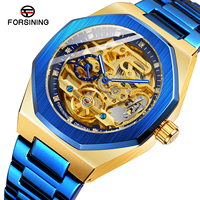 Montre de luxe automatique mécanique pour homme, bracelet en acier inoxydable, marque Forsining, fabrication chinoise, vente en gros, modèle squelette.