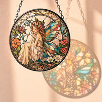 Attrape-soleil en verre teinté et cristal, design Art Déco, 16 cm, pour fenêtre extérieure, ornement suspendu en forme d'elfe, décoration intérieure, cadeau pour porte