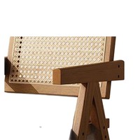 Chaise de salle à manger en rotin et bois massif de style nordique moderne du milieu du siècle, avec accoudoirs rembourrés, pour la maison, le bar et le salon