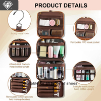 Trousse de Toilette Suspendue 3-en-1 pour Hommes avec Compartiments Amovibles, Trousse de Voyage Imperméable en Cuir PU