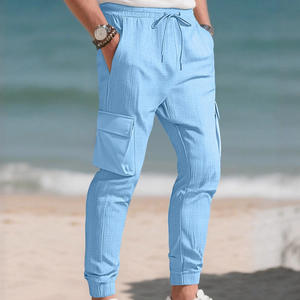 Pantalones cargo nuevos para hombre, cintura elástica con cordón, múltiples bolsillos, transpirables, deportivos, casuales, largos. - Product Image 4