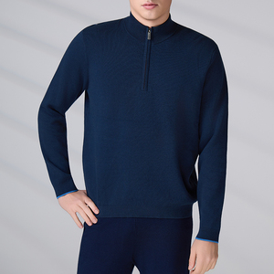 Sweat-shirt à col montant personnalisé avec logo, certifié GOTS, en maille jacquard d'hiver, pull à quart de zip en coton tricoté pour homme à manches longues - Product Image 5