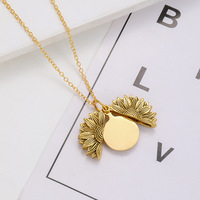 Collier pendentif en acier inoxydable motif tournesol avec chaîne en bambou, forme de fleur, unisexe, cadeau de vacances, bijoux