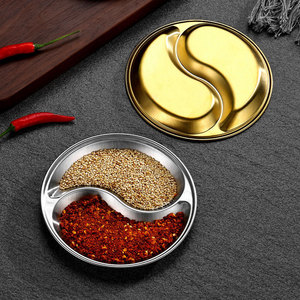 Korean Style Stainless Steel Round Grid Dish Gold Plated For Home Use Dipping Sauce Plate Barbecue Seasoning Tray - Product Image 4