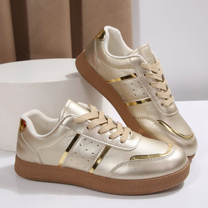 Metallic Gold German <strong>Trainer</strong> Sneakers Women Casual Shoes <strong>Ladies</strong> Fashion Lace up Walking Shoes Shiny Party Footwear - Product Image 6