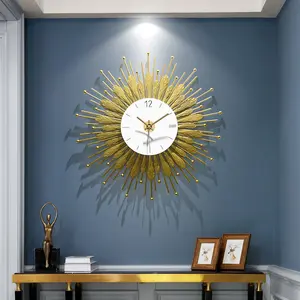 格安モダンサイレントバッテリー式ゴールドラージ3D時計装飾リビングルーム寝室家の装飾金属サンバースト壁時計